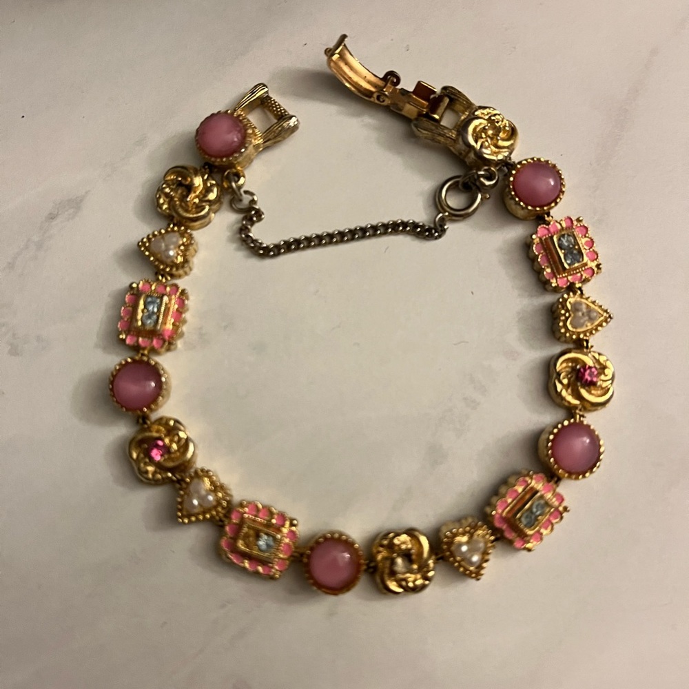 Signed ART Hearts Pink Enamel Bracelet